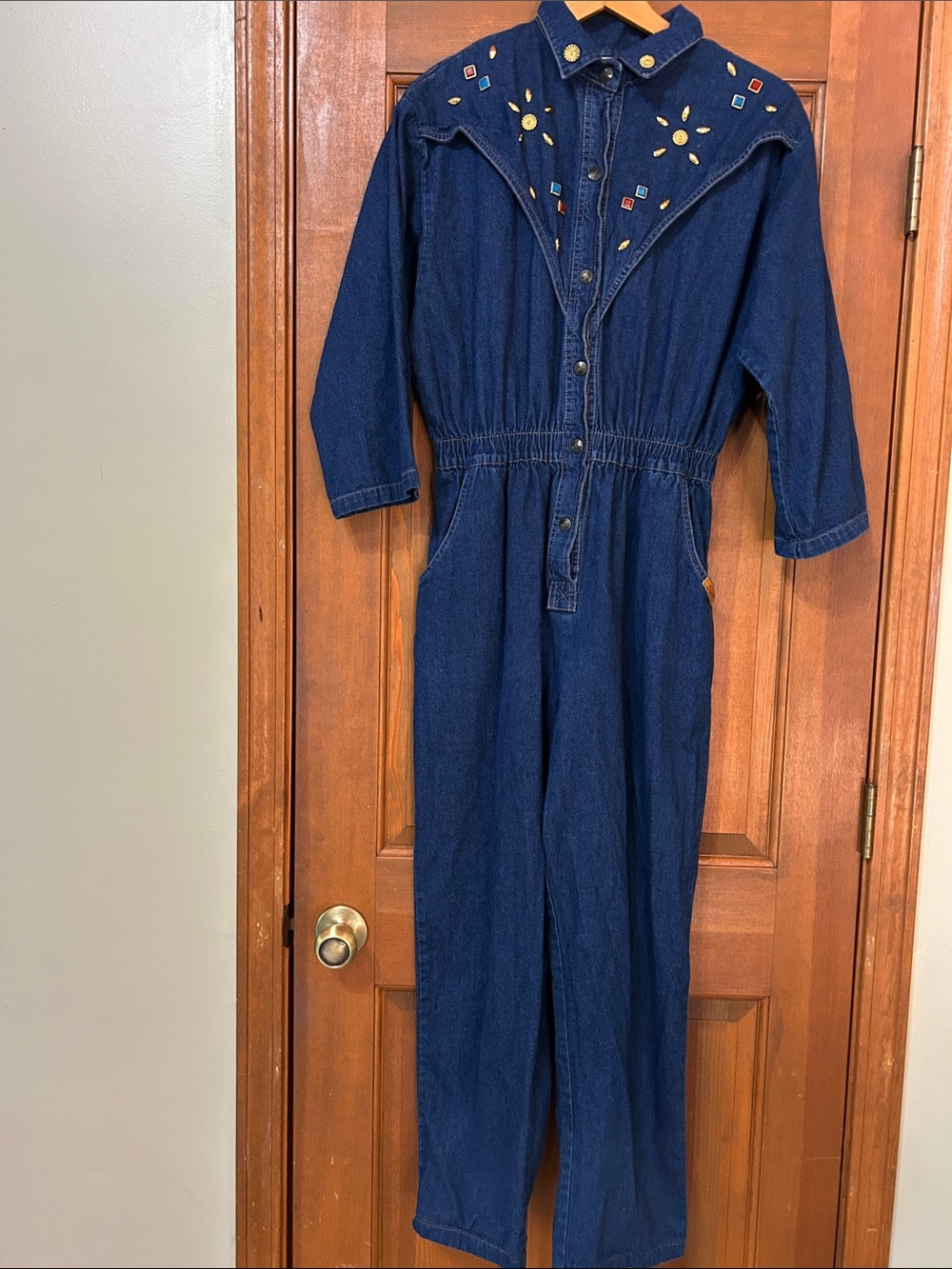 Vintage Dreams Denim Jumpsuit  Large 100% Cotton Snap Front Western Southwestern